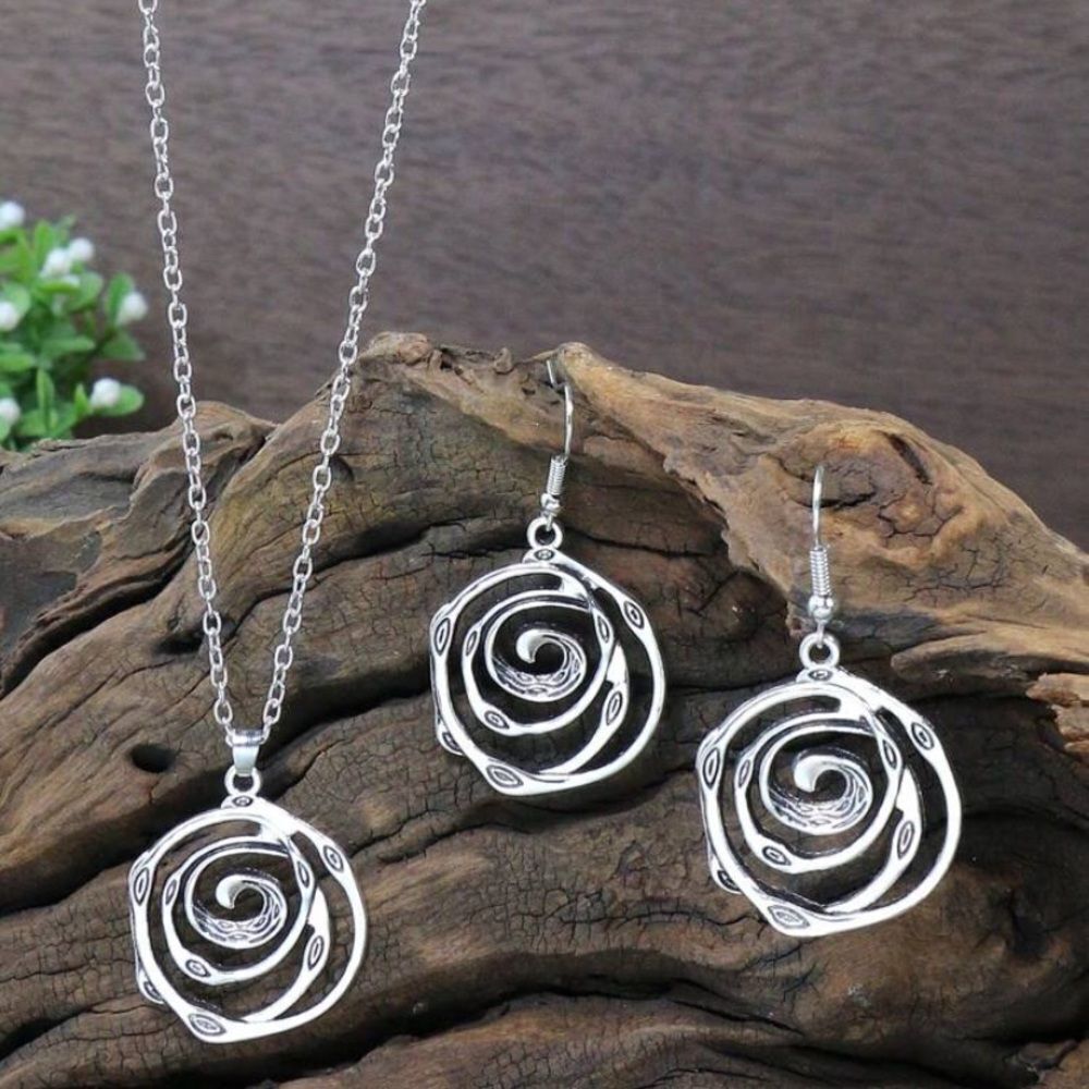 3for$20 3pcs Vintage  Women's Earrings And Necklace Set, Silver-Color